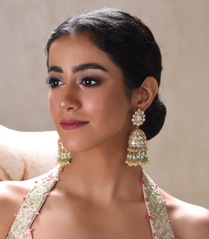 APRAJITA GREEN MOISSANITE JHUMKA WITH WHITE & GREEN DROPS