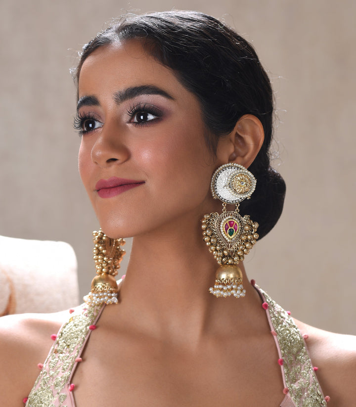 DHRITI SILVER & GOLD JHUMKA WITH PEARLS DROPS