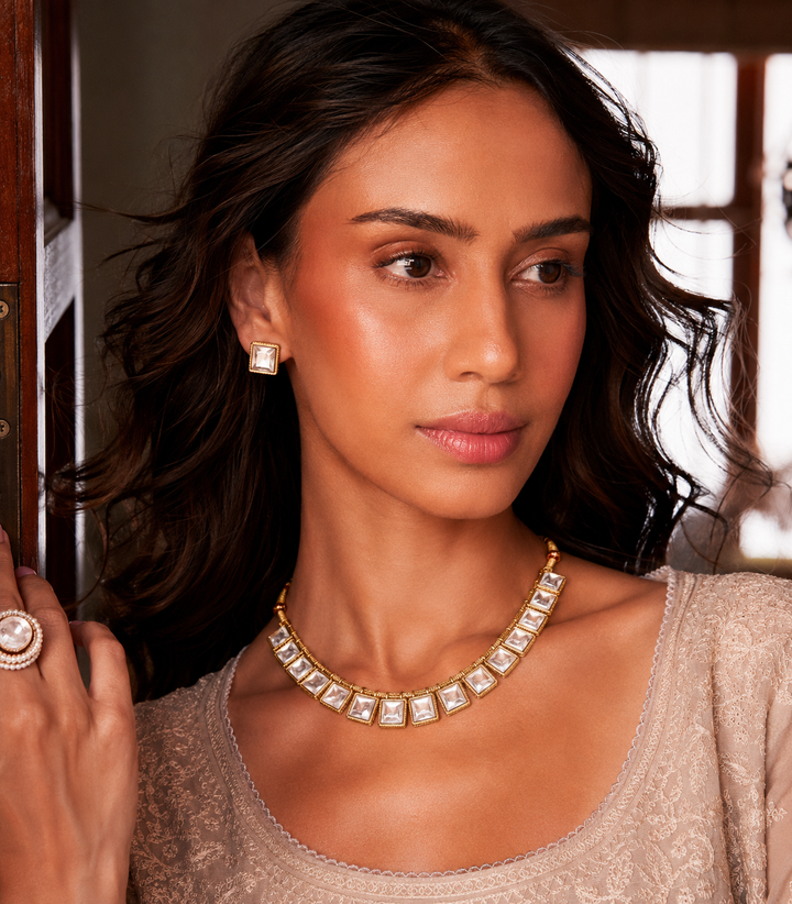 RAVYA GOLD PLATED  KUNDAN NECKLACE SET