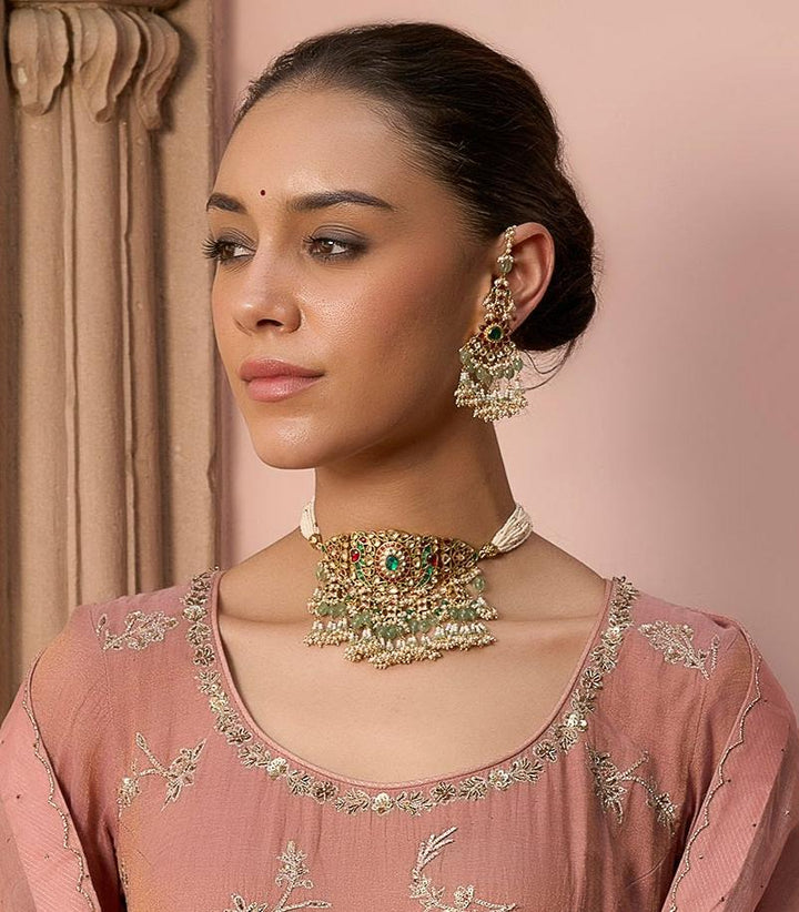 JANAKI RED & GREEN  KUNDAN NECKLACE SET