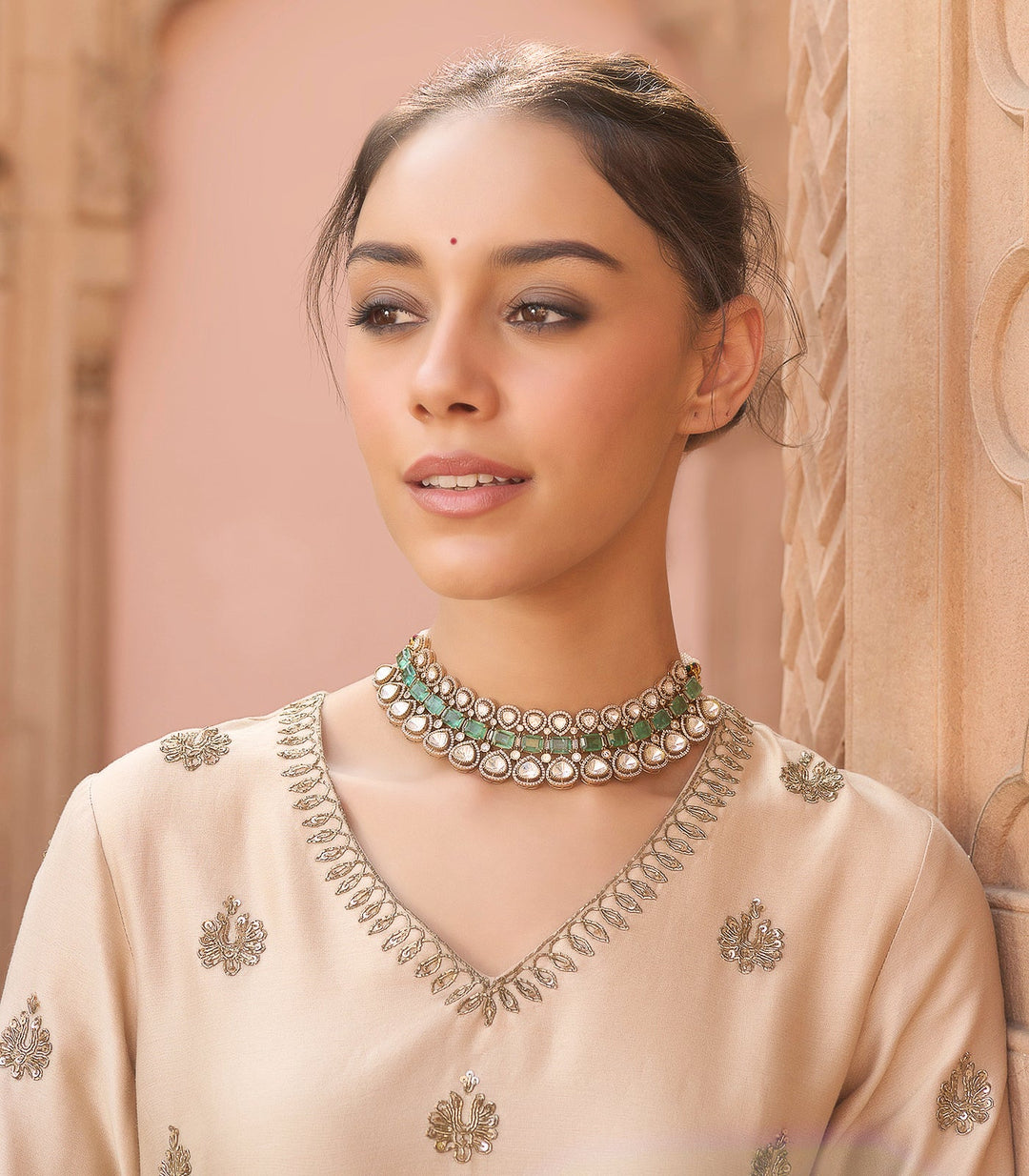 ANJANA GREEN KUNDAN NECKLACE SET