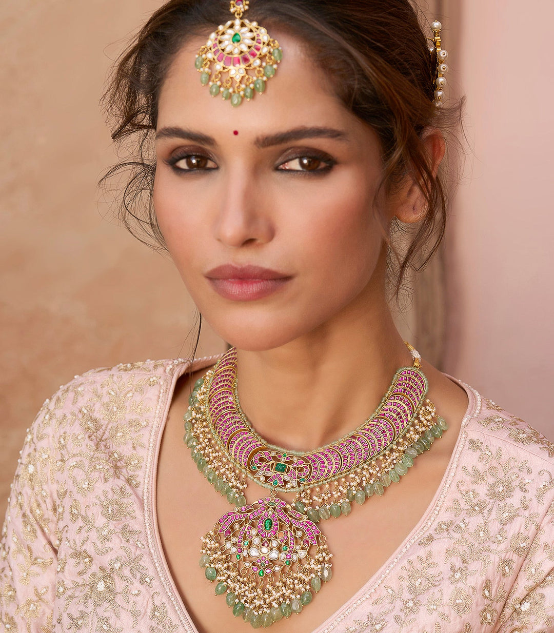 DIVYAM RED & GREEN  KUNDAN NECKLACE SET