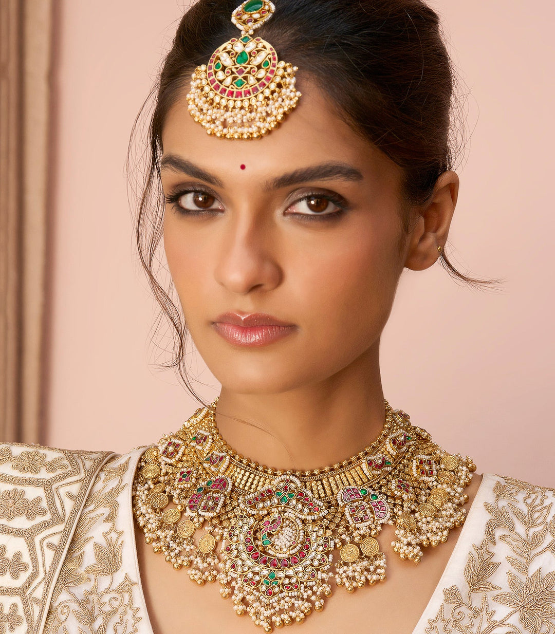 PALLAVI RED & GREEN  KUNDAN NECKLACE SET