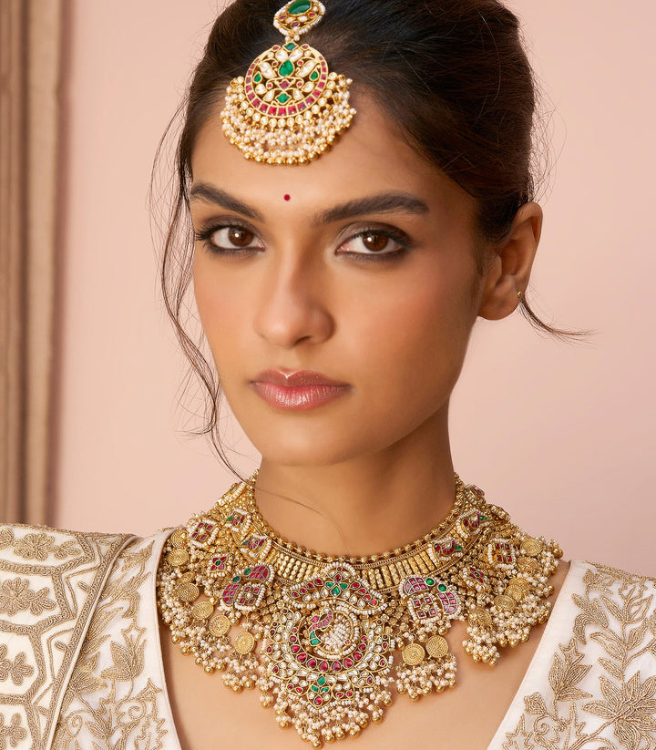 PALLAVI RED & GREEN  KUNDAN NECKLACE SET