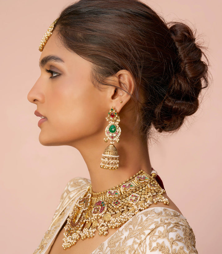 PALLAVI RED & GREEN  KUNDAN NECKLACE SET