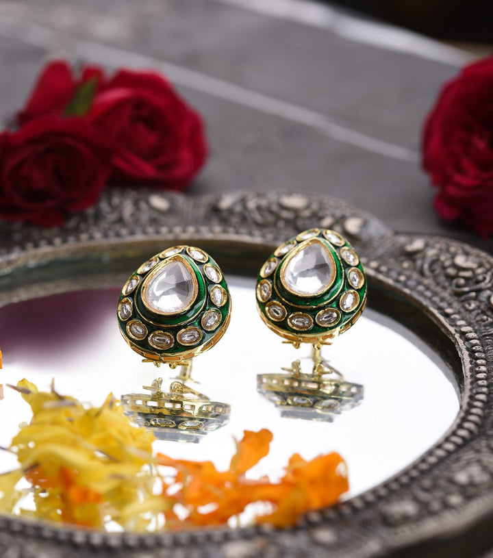 DIVIJA Gold Plated Green Meena Polki Earring