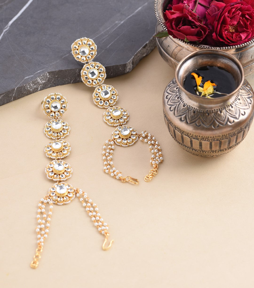 Sneha White Kundan Hathphool