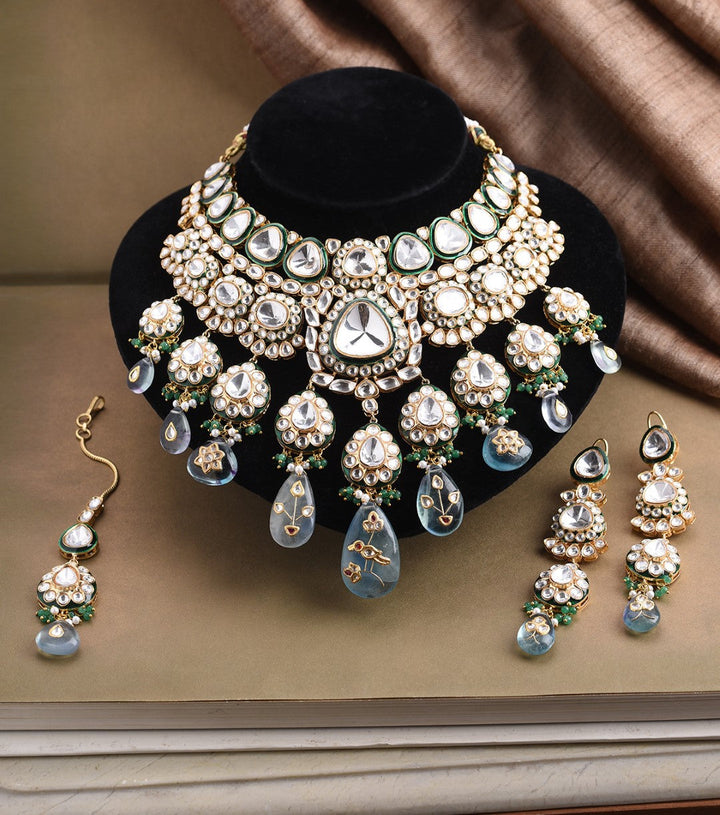 Mrinalini Green Meena Polki Necklace Set