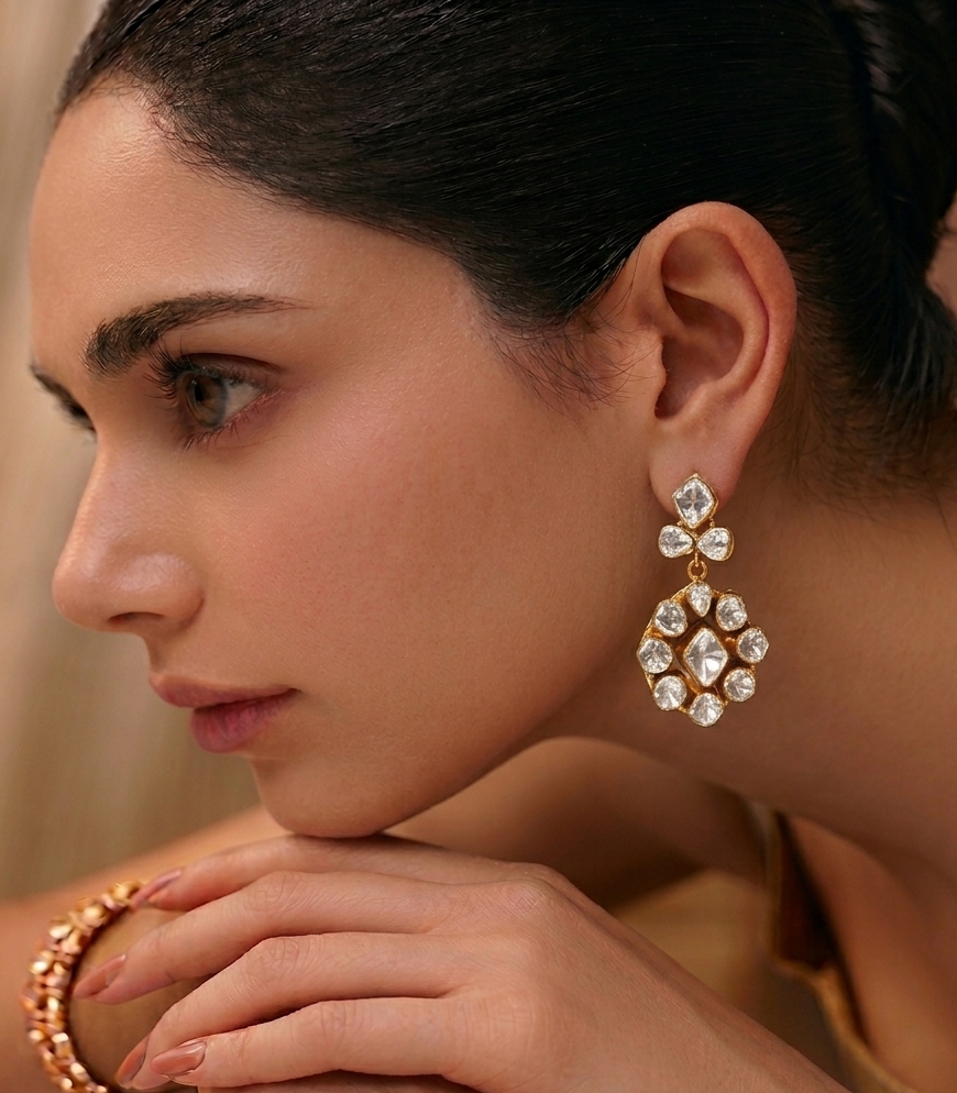 NOOR GOLD PLATED POLKI EARRING