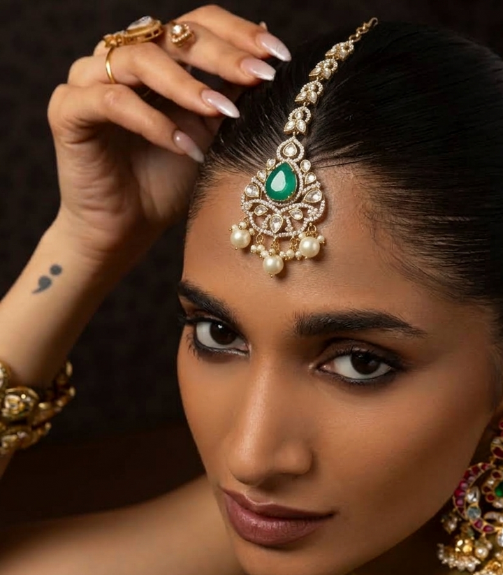DHANYA GREEN POLKI TIKA