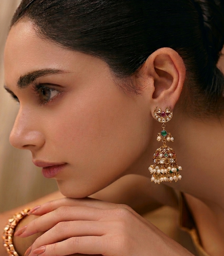 AVNI RED & GREEN POLKI JHUMKA