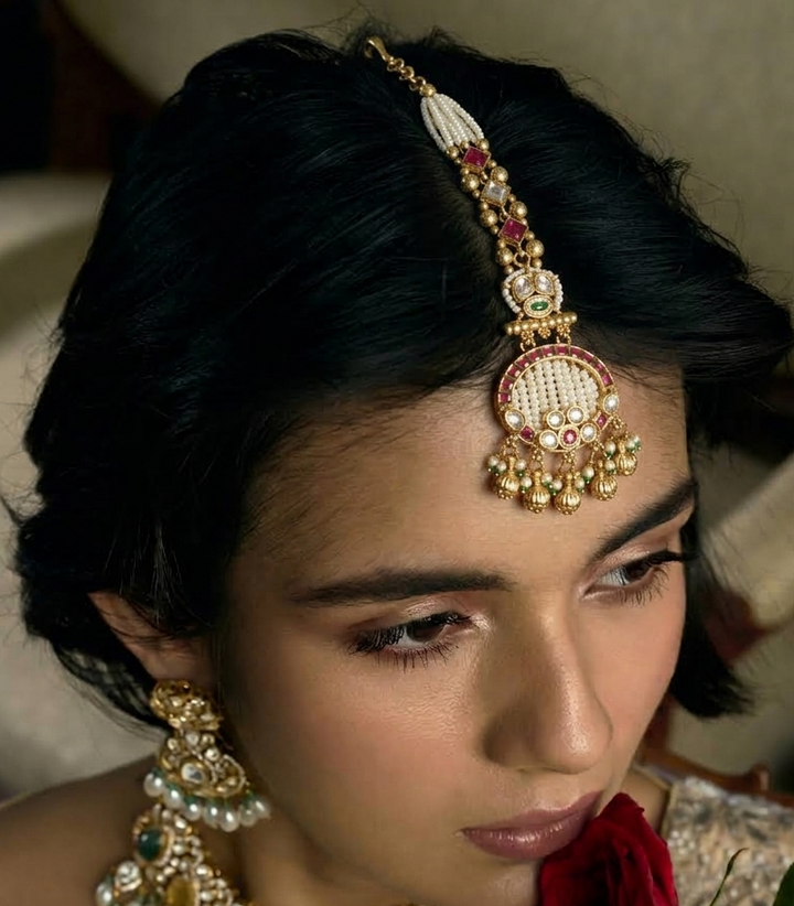 SEJAL RED & GREEN KUNDAN TIKA