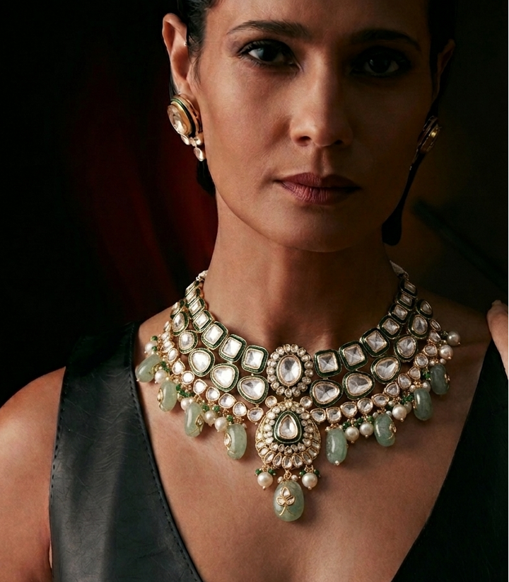 VRINDA GREEN POLKI NECKLACE SET