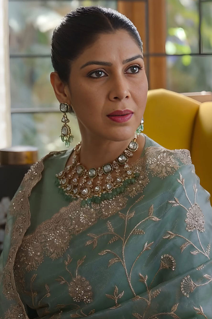 SAKSHI TANWAR IN LAVANYA ANTIQUE GREEN POLKI CHOKER