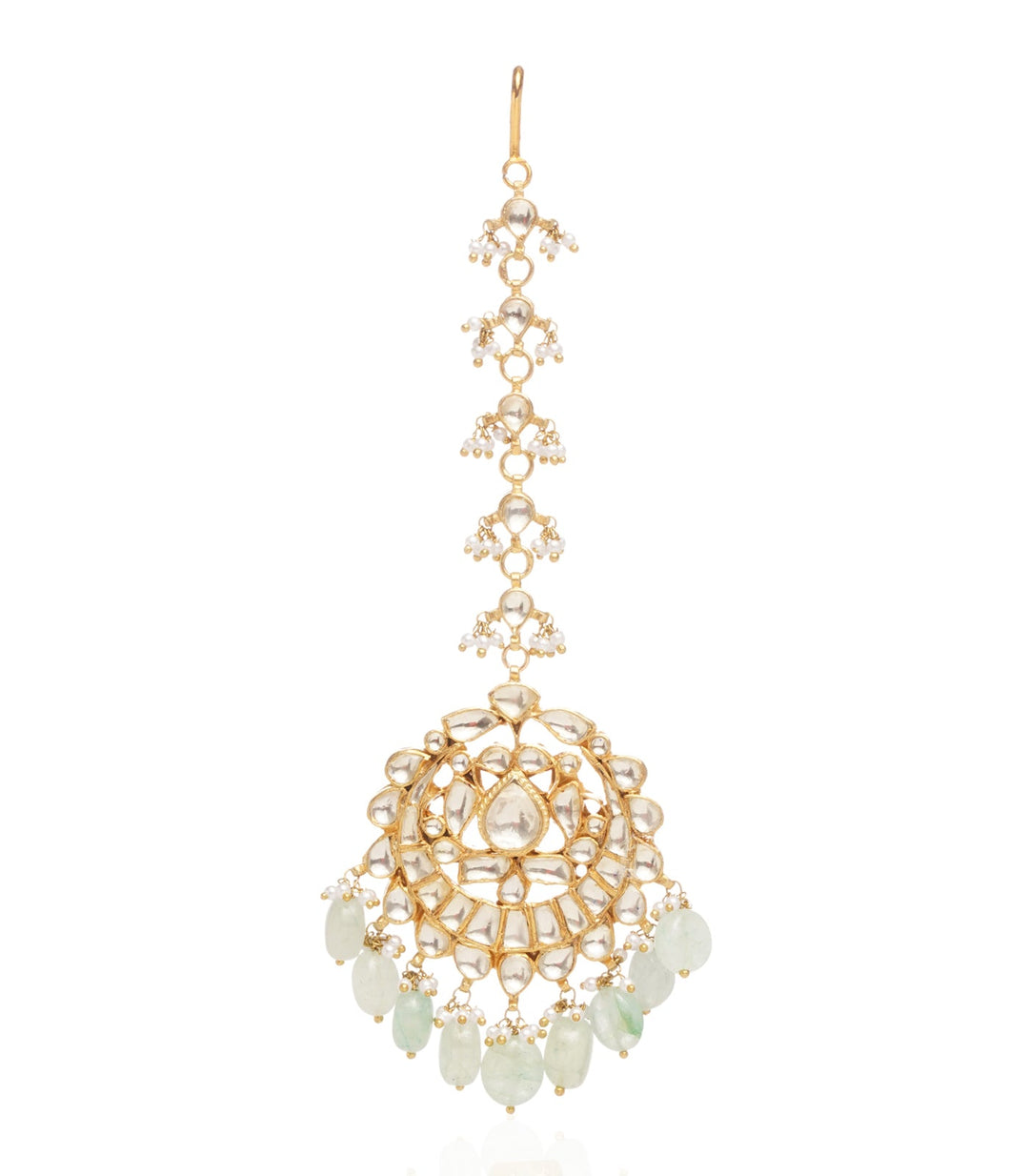 MANISHA GOLD PLATED MINT   GREEN KUNDAN TIKA WITH MINT DROPS