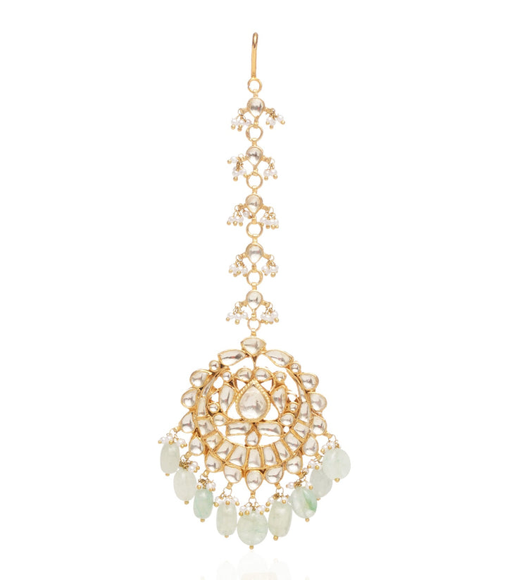 MANISHA GOLD PLATED MINT   GREEN KUNDAN TIKA WITH MINT DROPS