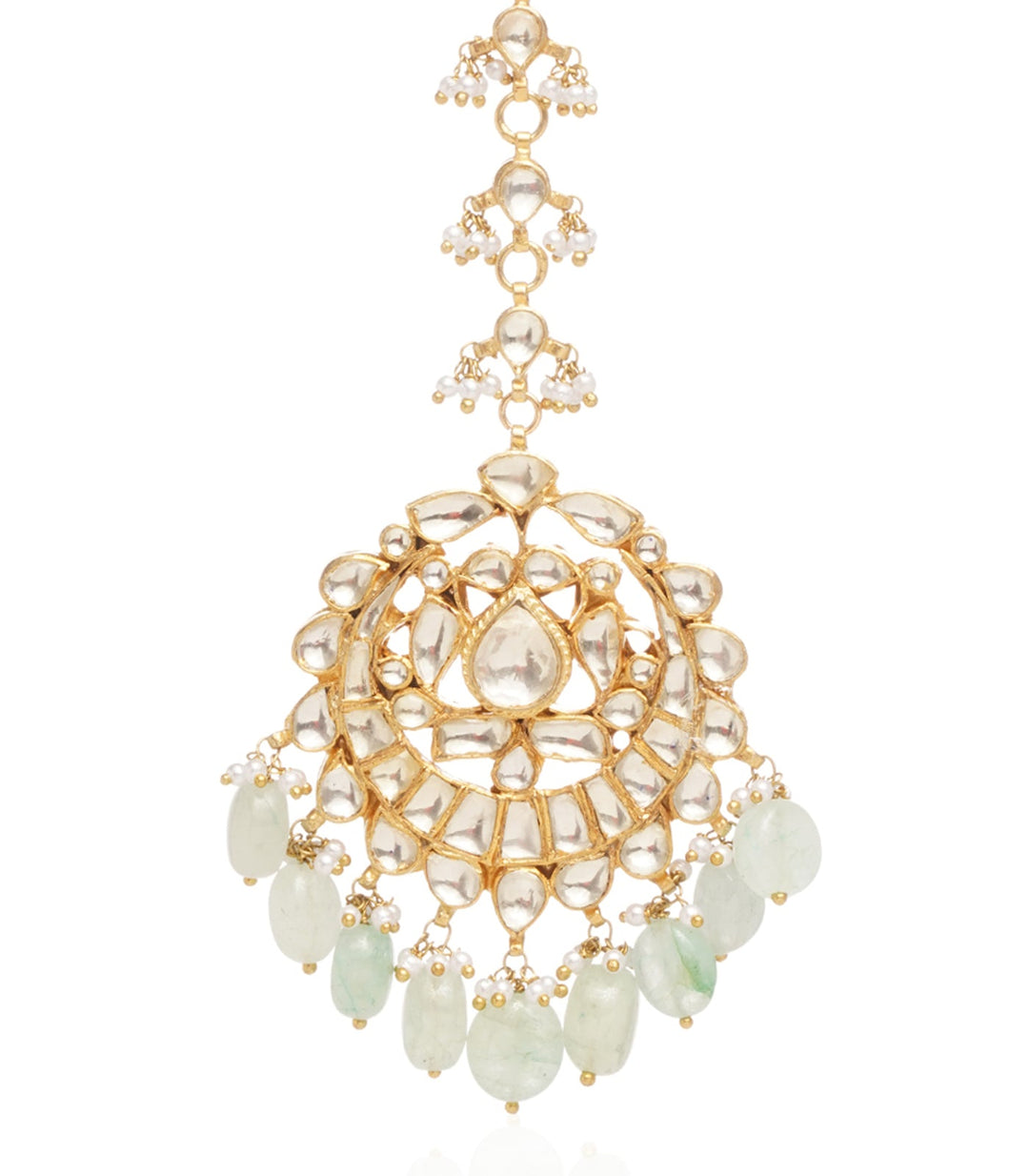 MANISHA GOLD PLATED MINT   GREEN KUNDAN TIKA WITH MINT DROPS