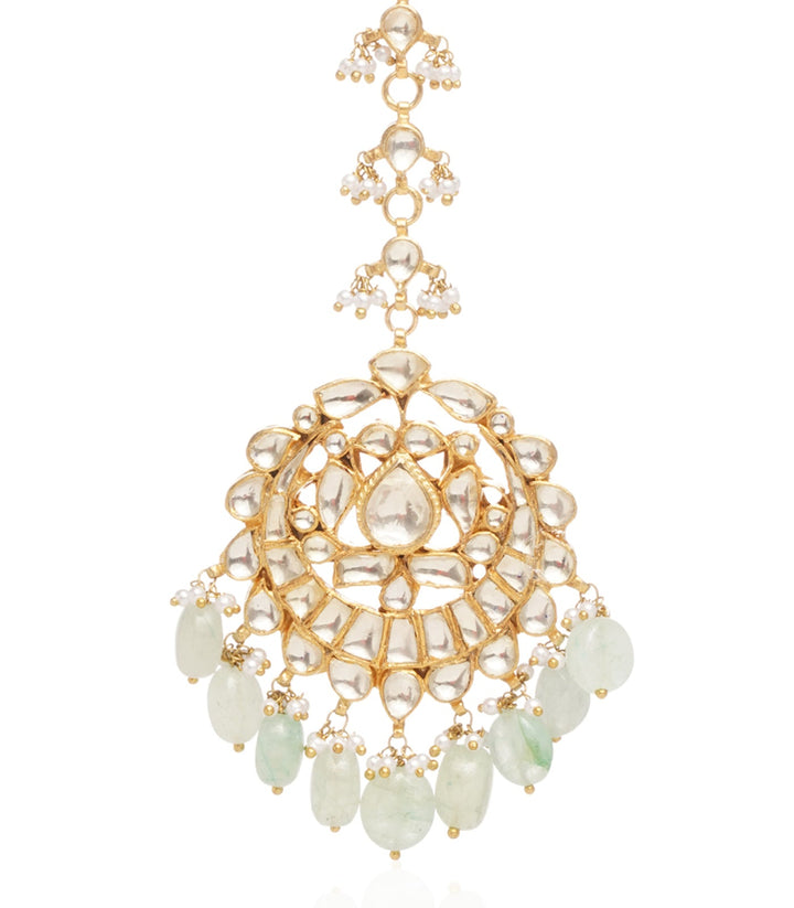 MANISHA GOLD PLATED MINT   GREEN KUNDAN TIKA WITH MINT DROPS