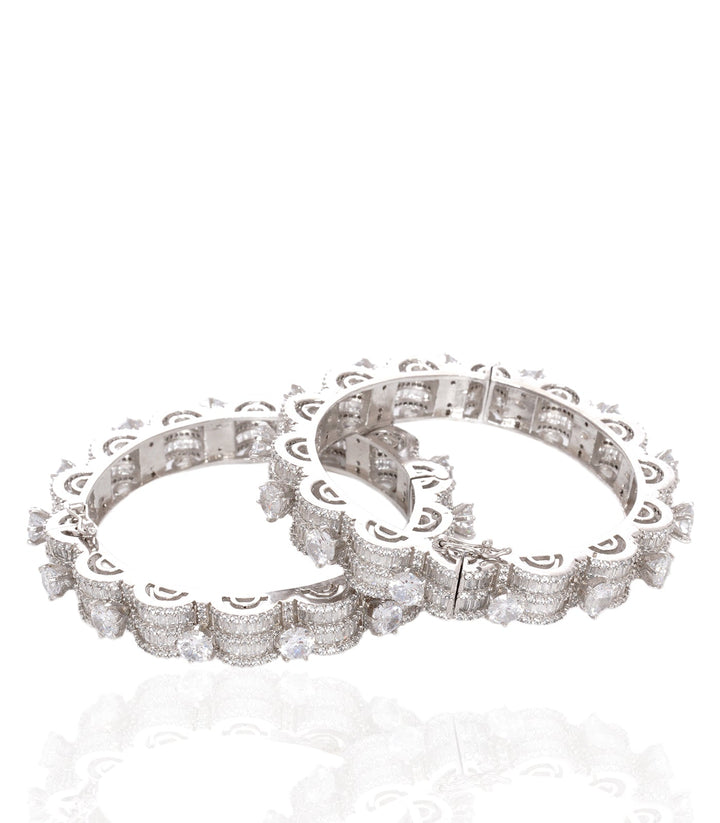 SILVER ZIRCON CHARM BANGLES SET OF 2