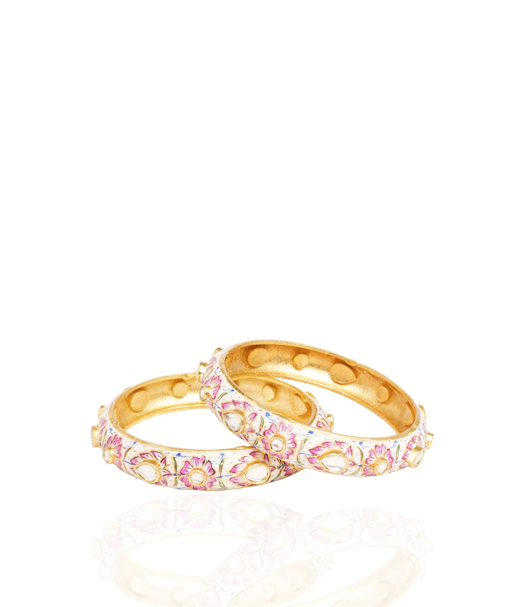 UDYATI GOLD PLATED PINK FLOWER MEENA BANGLES