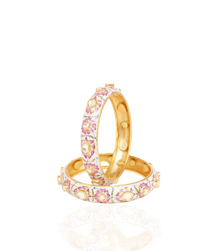 UDYATI GOLD PLATED PINK FLOWER MEENA BANGLES