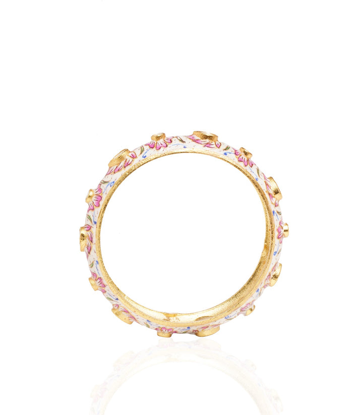 UDYATI GOLD PLATED PINK FLOWER MEENA BANGLES