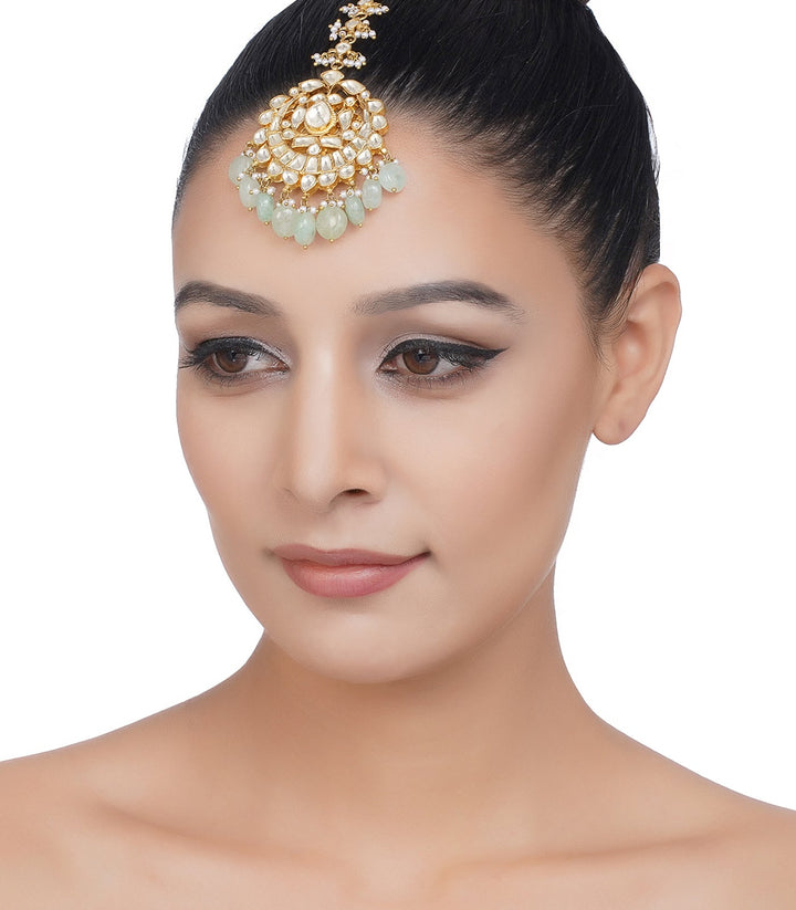 MANISHA GOLD PLATED MINT   GREEN KUNDAN TIKA WITH MINT DROPS