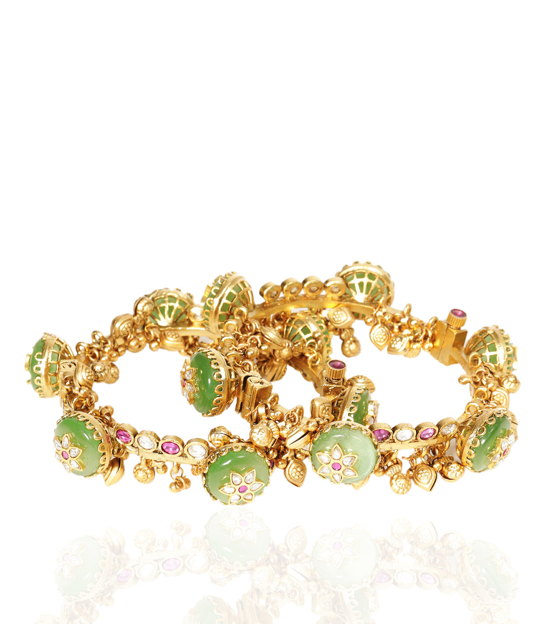 ALKA RED & MINT POLKI BANGLES