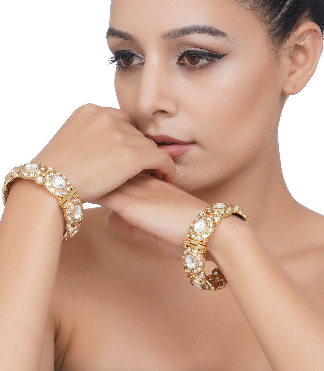 GOLD PLATED BIG POLKI KUNDAN BANGLES