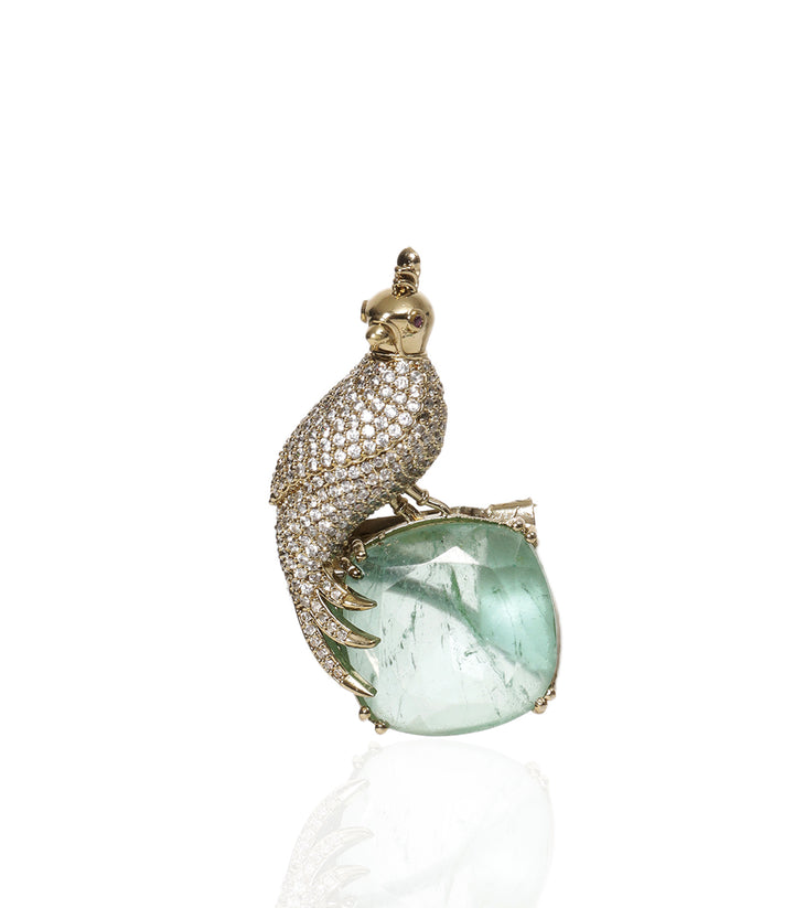 ASHA ANTIQUE FINISH GREEN POLKI BROOCH