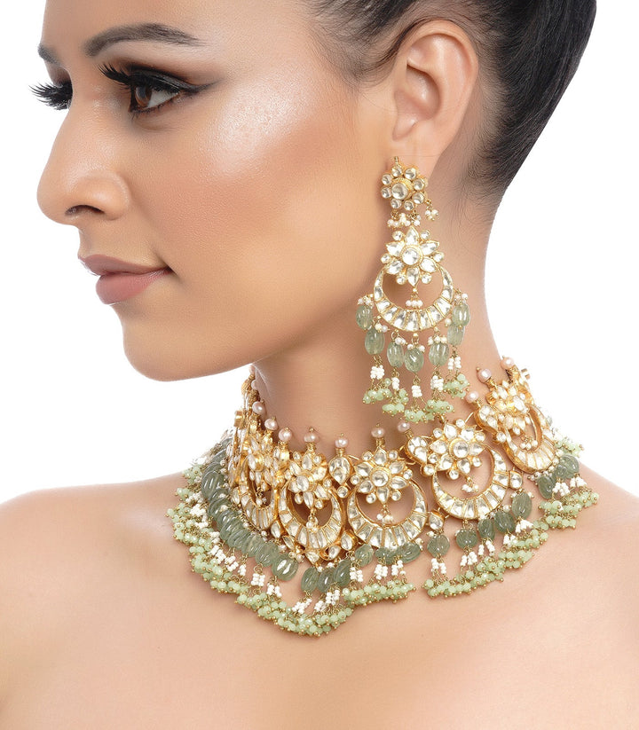 AISH GREEN KUNDAN NECKLACE SET