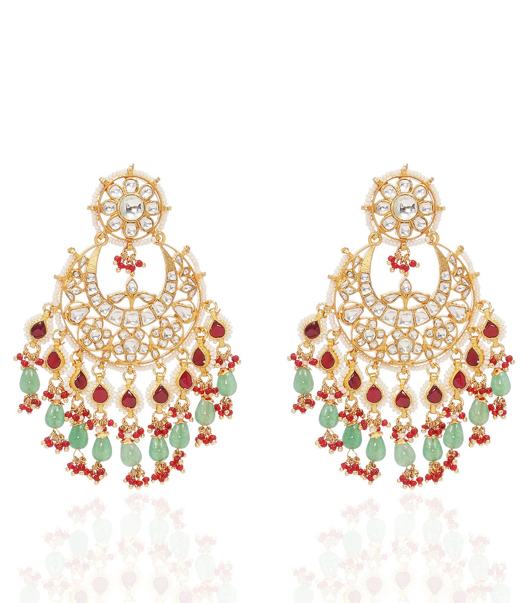 BHUVI RED & GREEN KUNDAN CHANDBALI