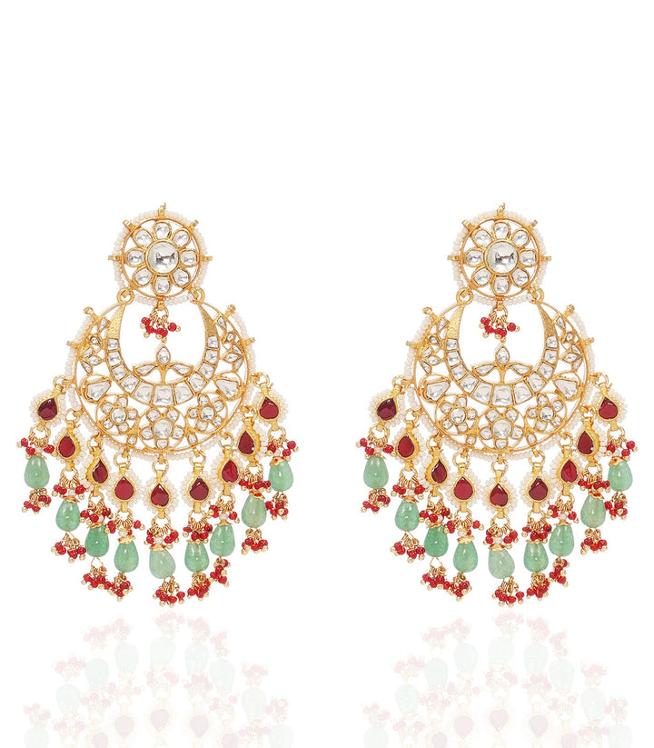 BHUVI RED & GREEN KUNDAN CHANDBALI