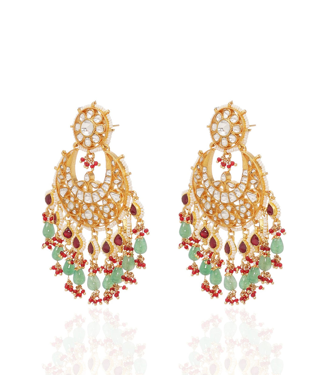 BHUVI RED & GREEN KUNDAN CHANDBALI