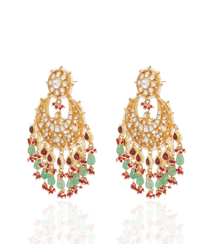 BHUVI RED & GREEN KUNDAN CHANDBALI