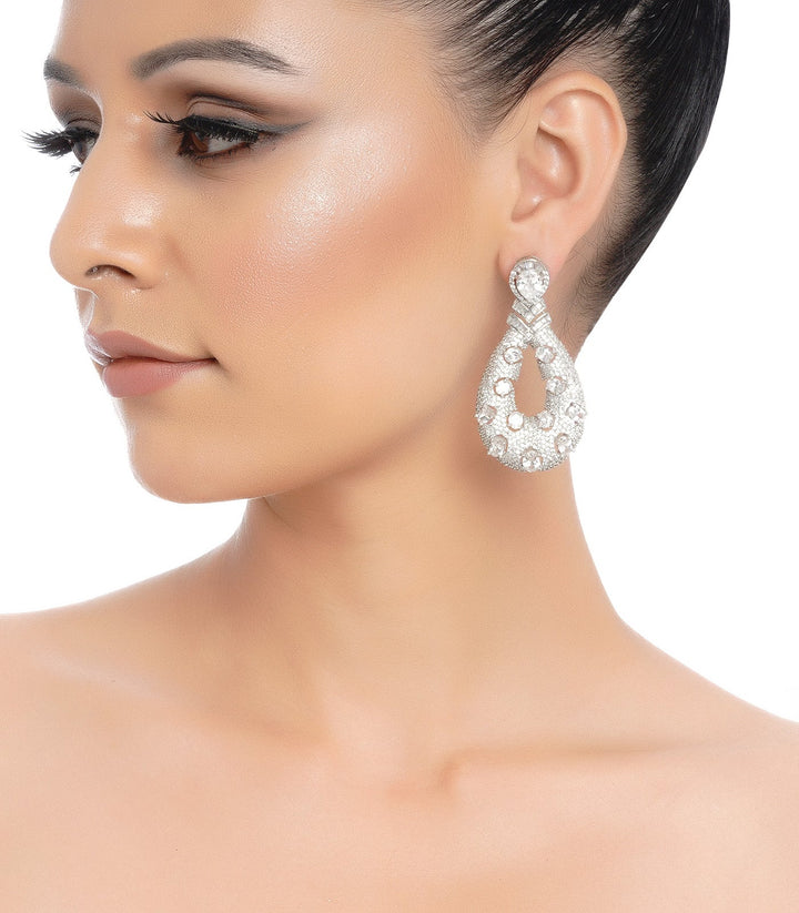 ANVITHA WHITE FINISH DIAMOND DANGLER EARRING