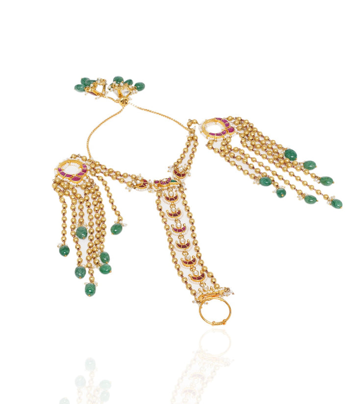 Pravi Red & Green Kundan Hathphool