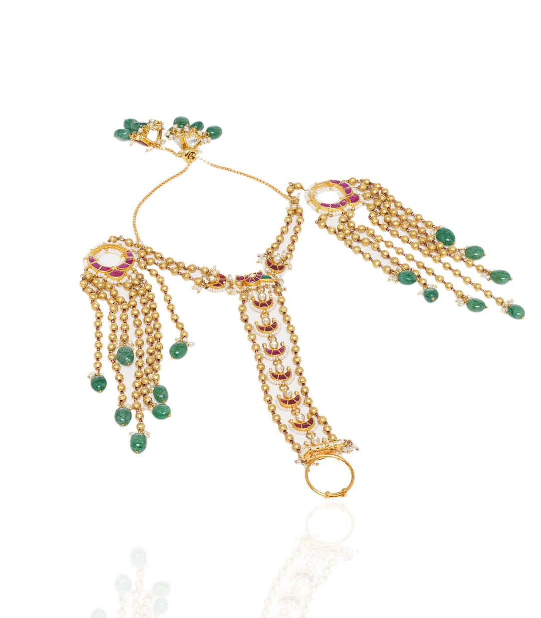 Pravi Red & Green Kundan Hathphool
