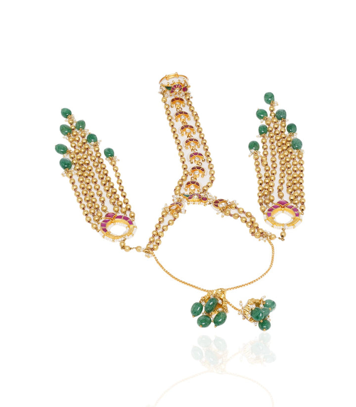 Pravi Red & Green Kundan Hathphool