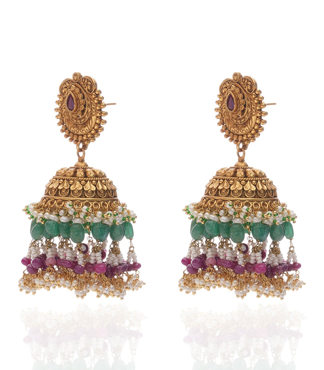 BHAWNA PINK & GREEN KUNDAN JHUMKA