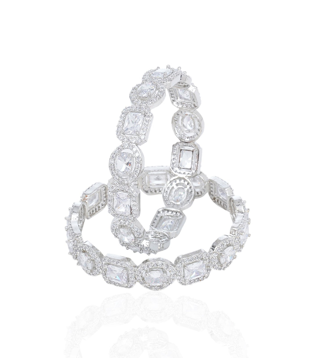 AMINA SILVER FINISH ZIRCON BANGLES