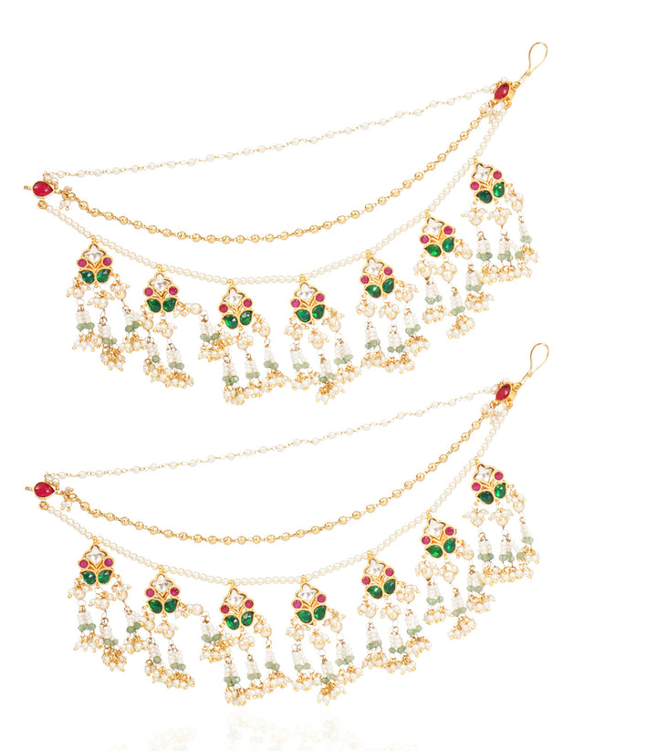 DIVYA RED & GREEN KUNDAN EAR CHAIN