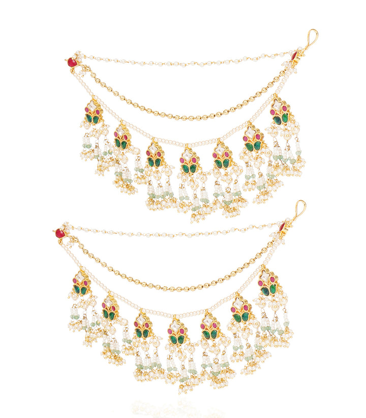 DIVYA RED & GREEN KUNDAN EAR CHAIN