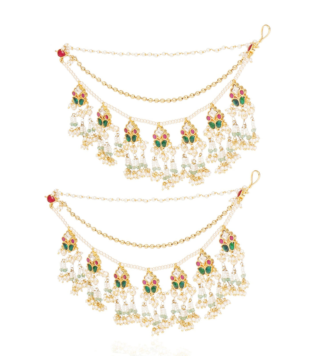 DIVYA RED & GREEN KUNDAN EAR CHAIN