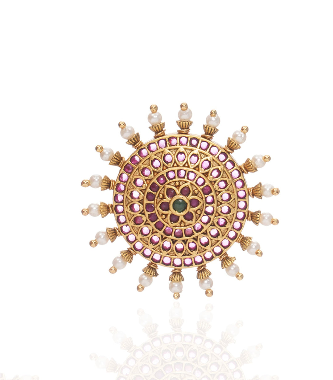 MANDALA RED & GREEN KUNDAN RING