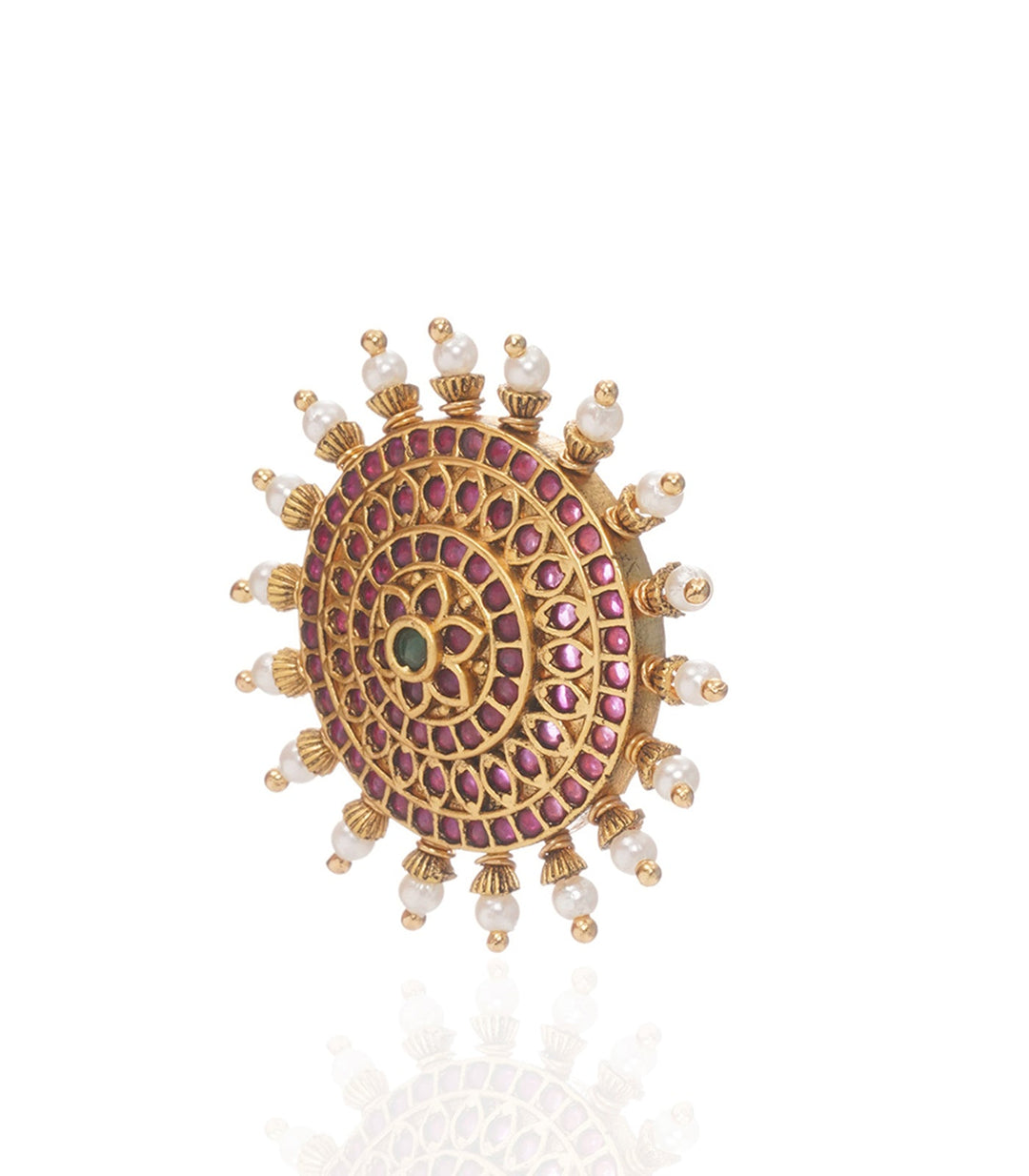 MANDALA RED & GREEN KUNDAN RING