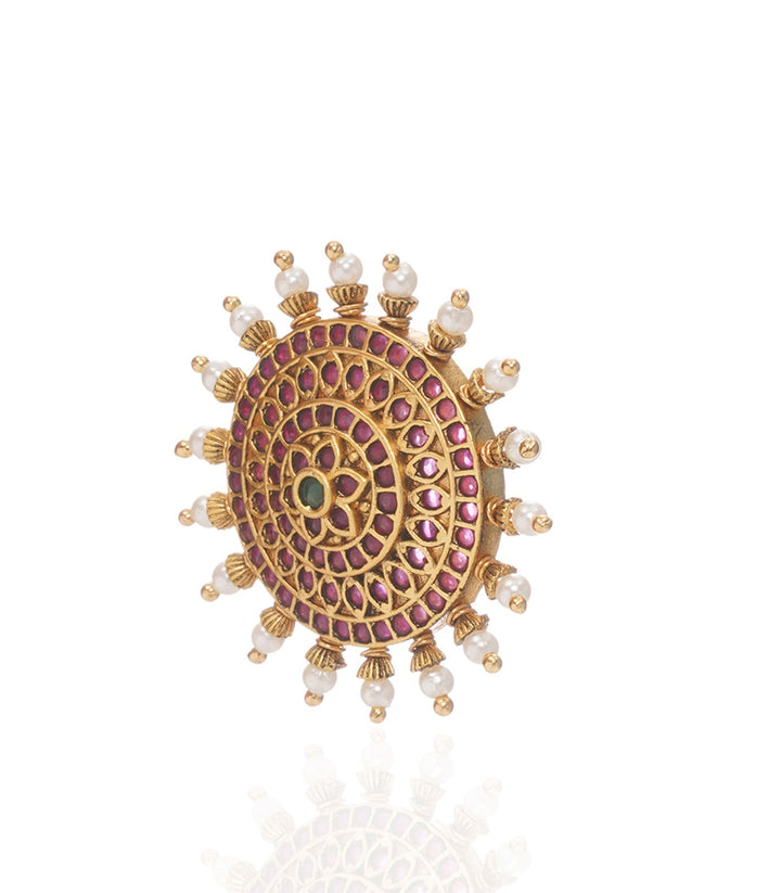 MANDALA RED & GREEN KUNDAN RING