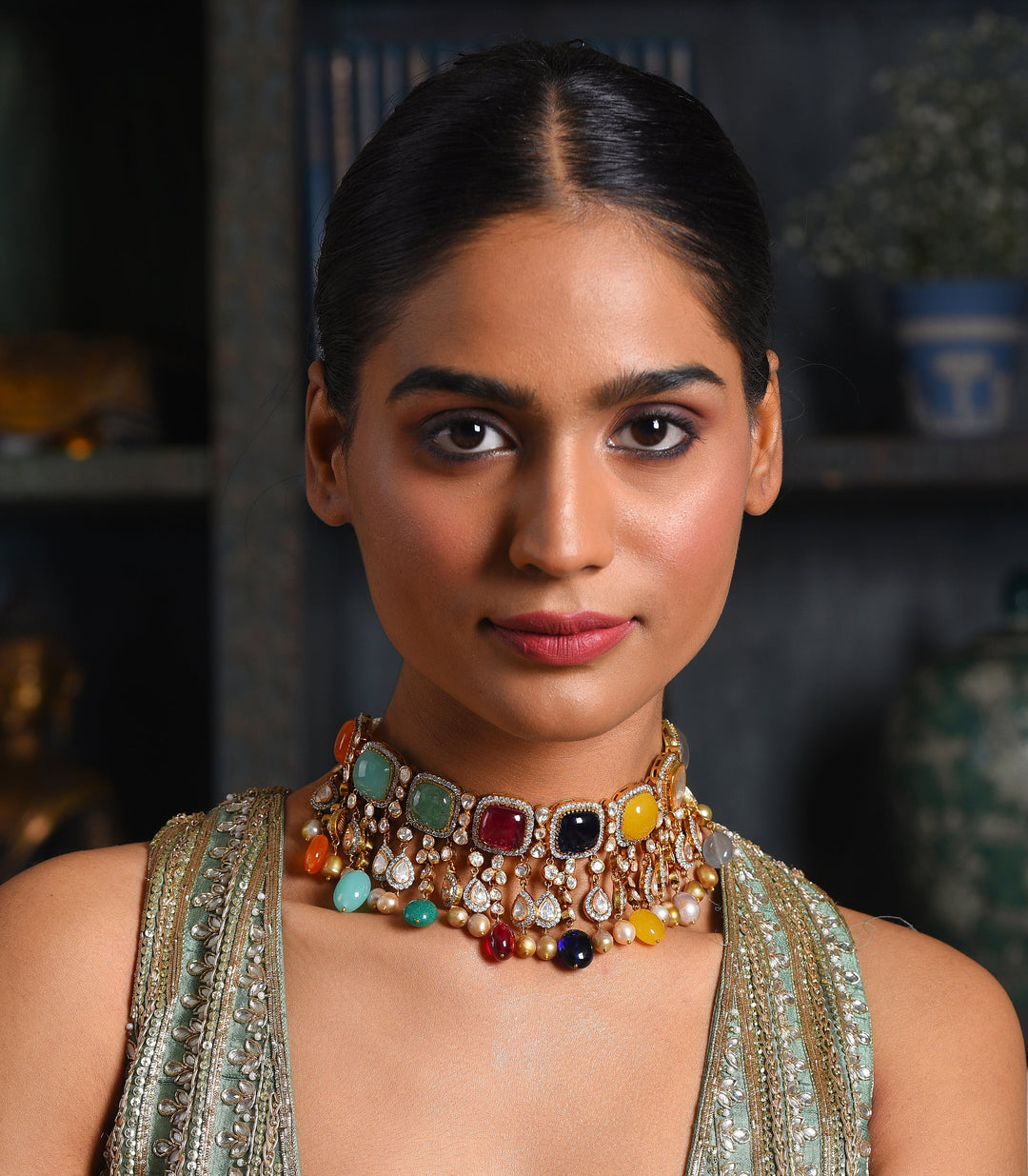 MANAH NAVRATAN MOISSANITE NECKLACE SET