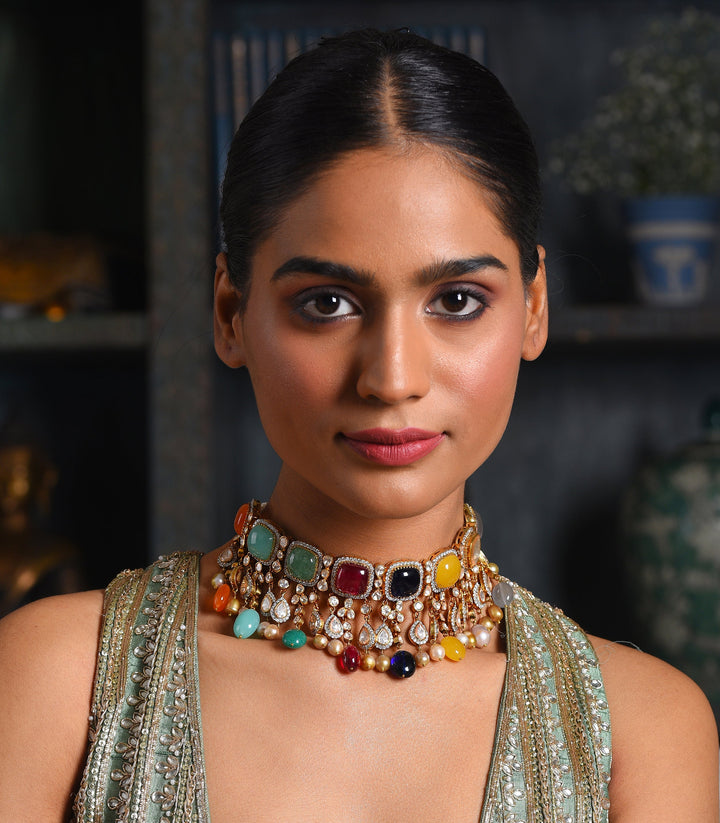 MANAH NAVRATAN MOISSANITE NECKLACE SET