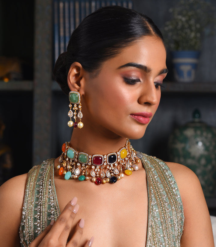 MANAH NAVRATAN MOISSANITE NECKLACE SET